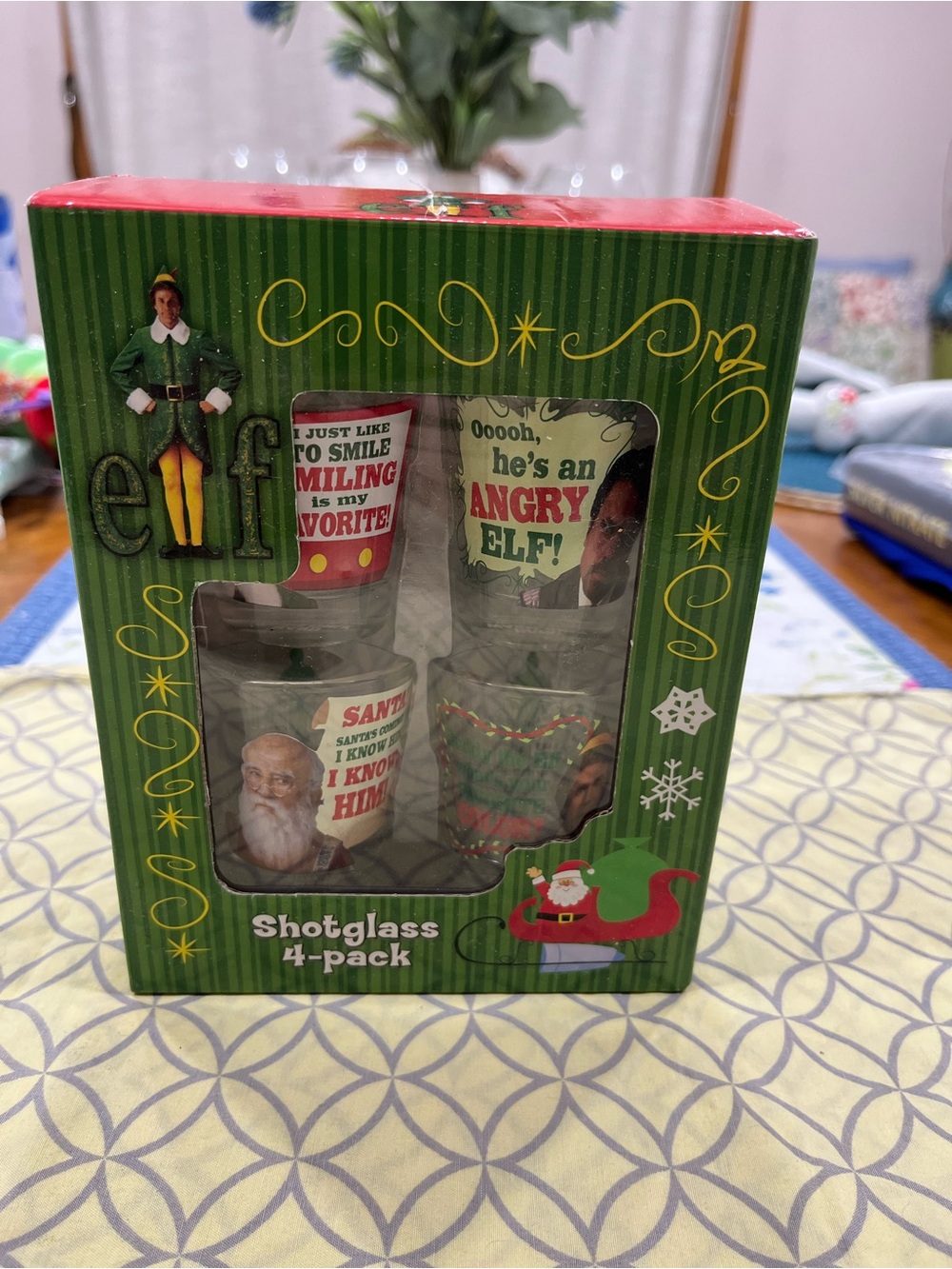 ELF Green Holiday Shot Glass Set with Red and White Accents